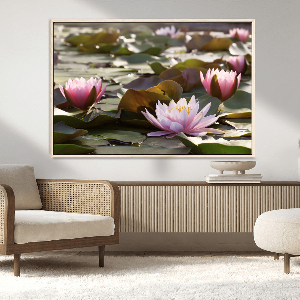 Lotus Flower Wall Art Canvas Print, Water Lily Large Wall Art for Yoga Room Decor