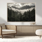 Moody Forest Wall Art | Framed Mountain Fog Canvas Artwork