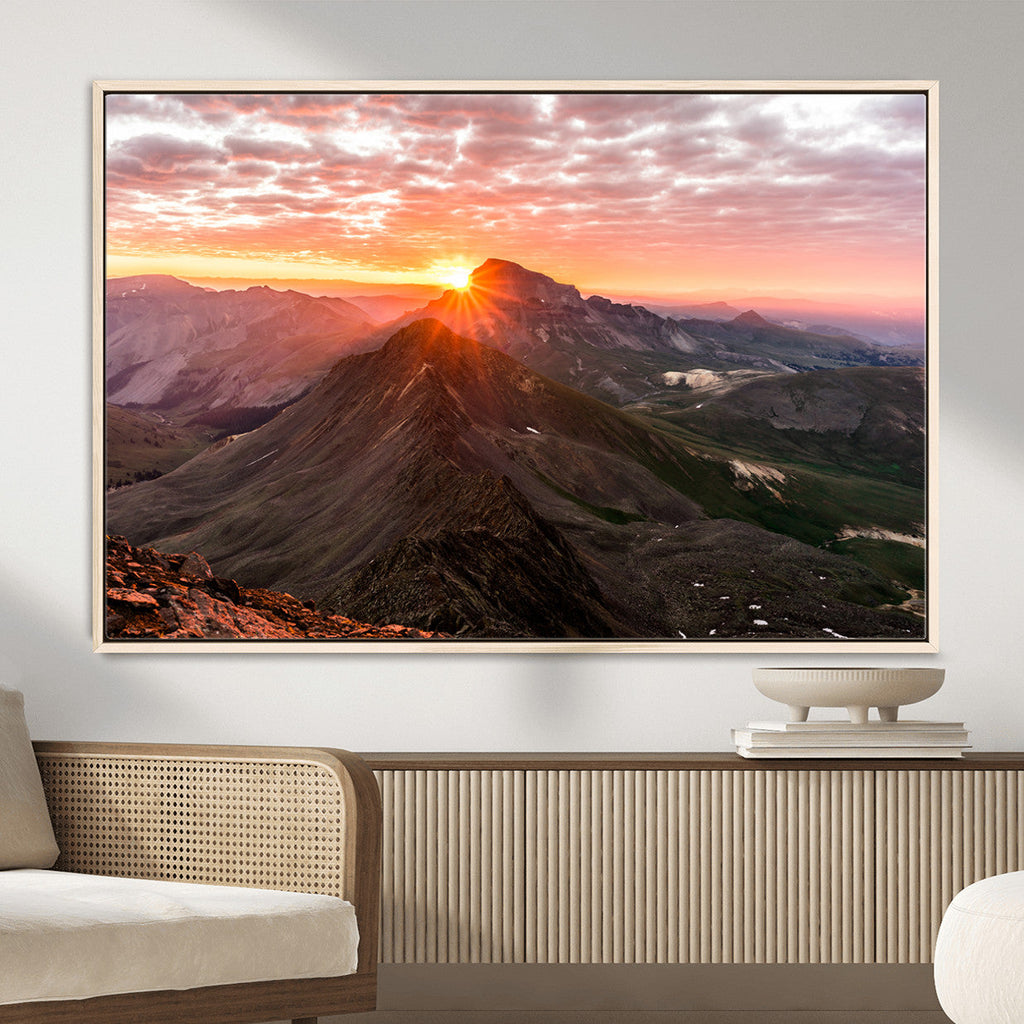 Mountain Sunrise Wall Art | Framed Alpine Ridge Canvas