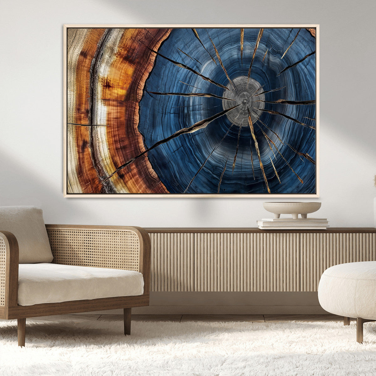 Framed Abstract Tree Ring Wall Art Print, Natural Rustic Wood Grain Canvas Print