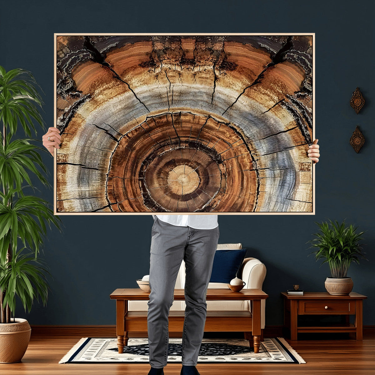 Tree Rings Wall Art Canvas Print, Rustic Wood Grain