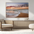Ocean Sunset Wall Art Canvas Print | Sandy Shore and Gentle Waves