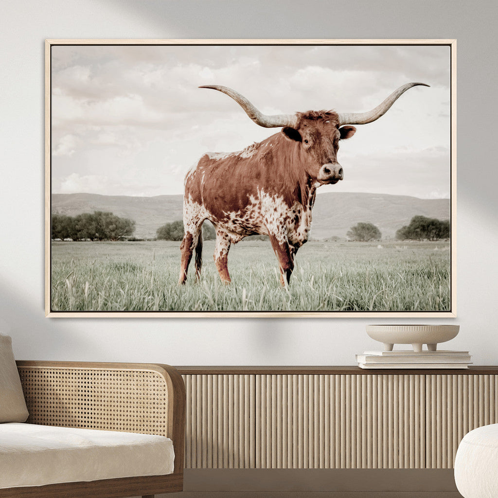 Texas Longhorn Wall Art | Framed Spotted Cattle Canvas
