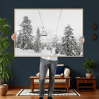 Ski Lift Wall Art | Framed Snowy Mountain Canvas Artwork
