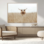 Texas Longhorn Wall Art Canvas Print, Framed Lone Cattle and Longhorn Bull Scene