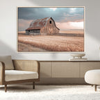 Rustic Barn Wall Art Canvas Print, Framed Wheat Field Scene