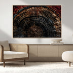 Dark Wood Ring Wall Art Canvas Print, Framed Abstract Tree Slice Print, Rustic Wood Grain Decor