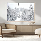 Snowy Ski Lift Wall Art | Framed Winter Mountain Canvas