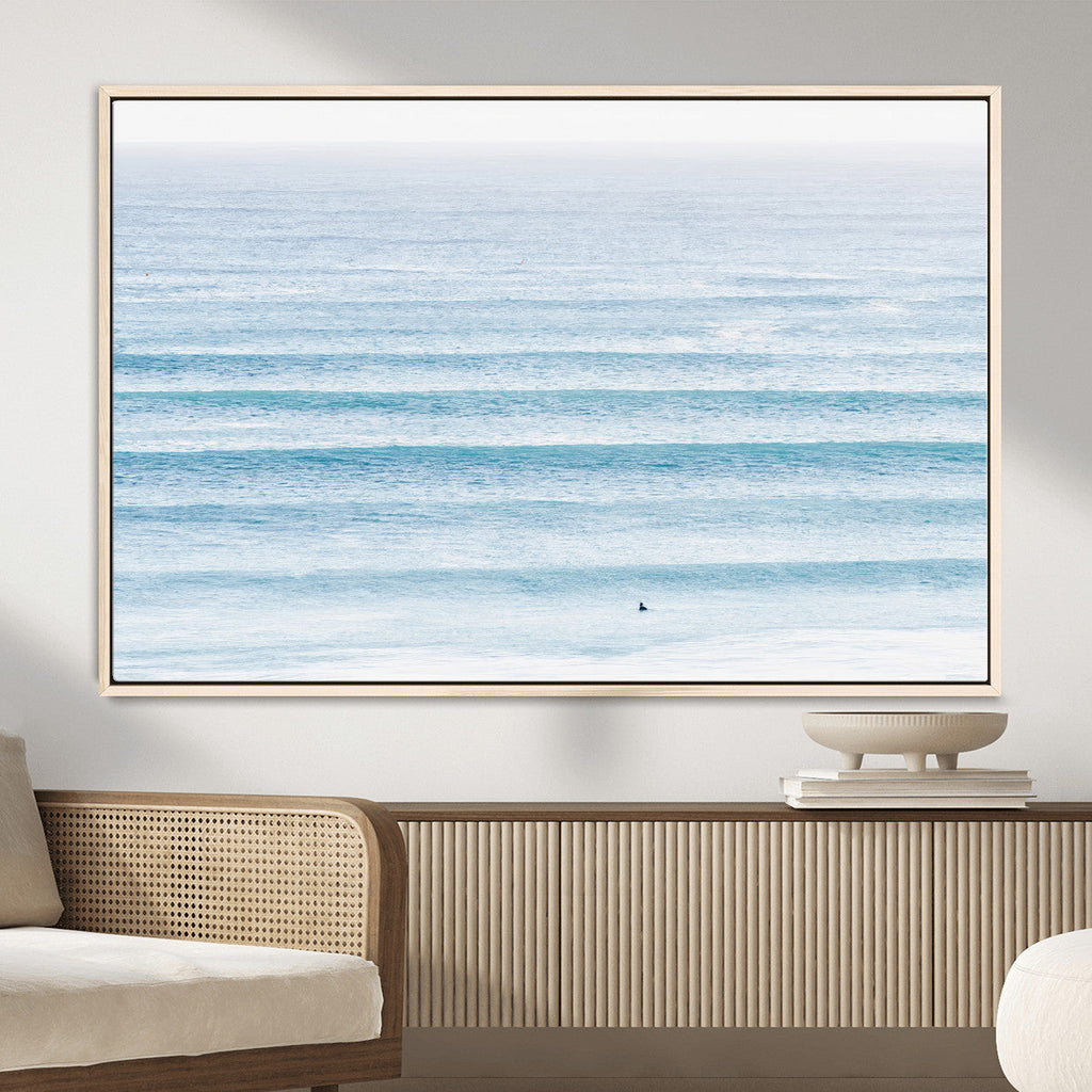 Ocean Wave Surfer Wall Art | Framed Minimal Seascape Canvas
