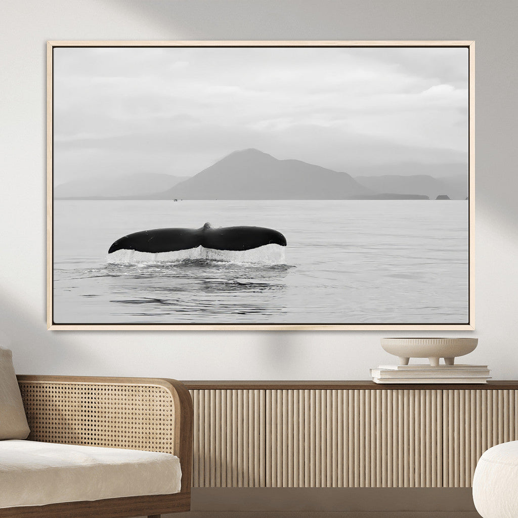 Whale Tail Wall Art | Framed Black White Ocean Canvas