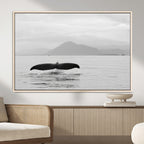Whale Tail Wall Art | Framed Black White Ocean Canvas