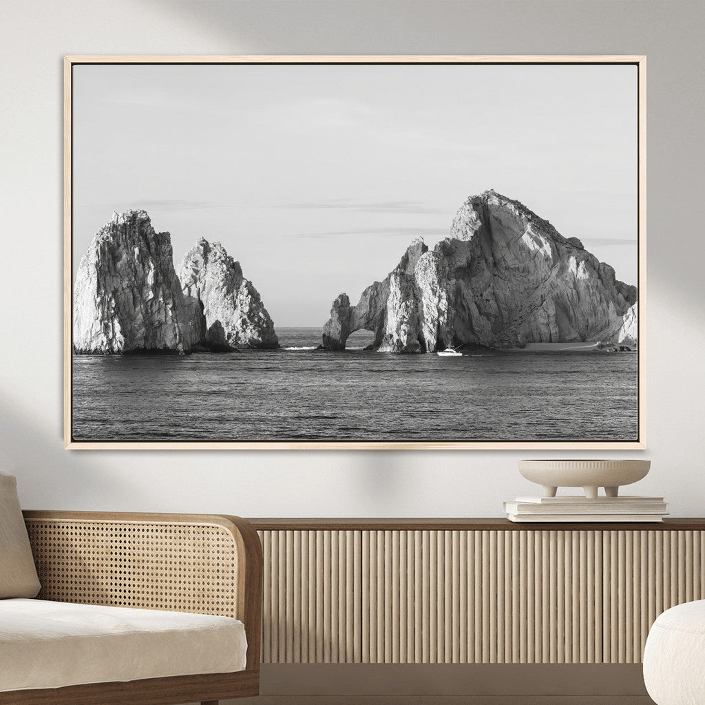 Coastal Wall Art | Framed Black White Ocean Canvas Artwork