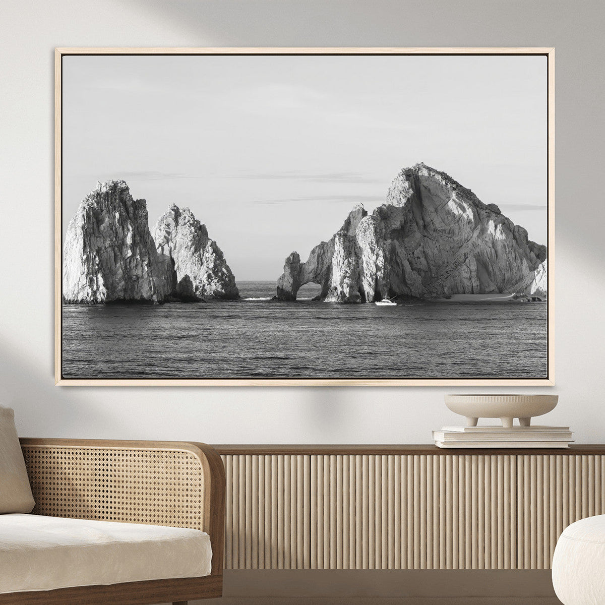Coastal Wall Art | Framed Black White Ocean Canvas Artwork