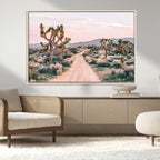 Joshua Tree Wall Art Canvas Print, Framed Desert Road Scene at Sunset