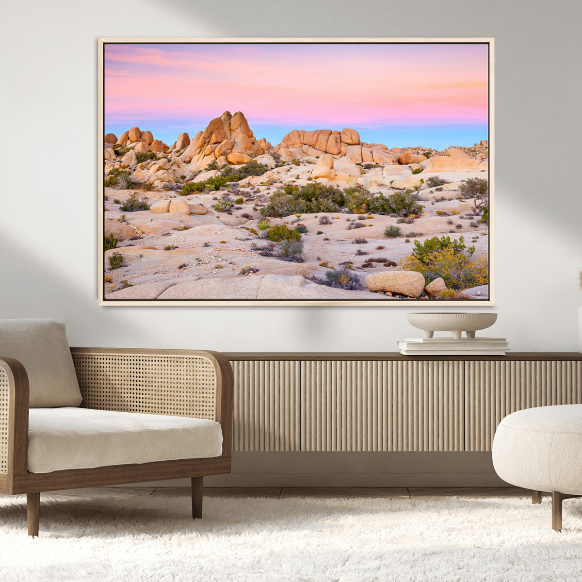 Vibrant Sunset Sky Wall Art Canvas Print, Framed Joshua Tree Desert Artwork