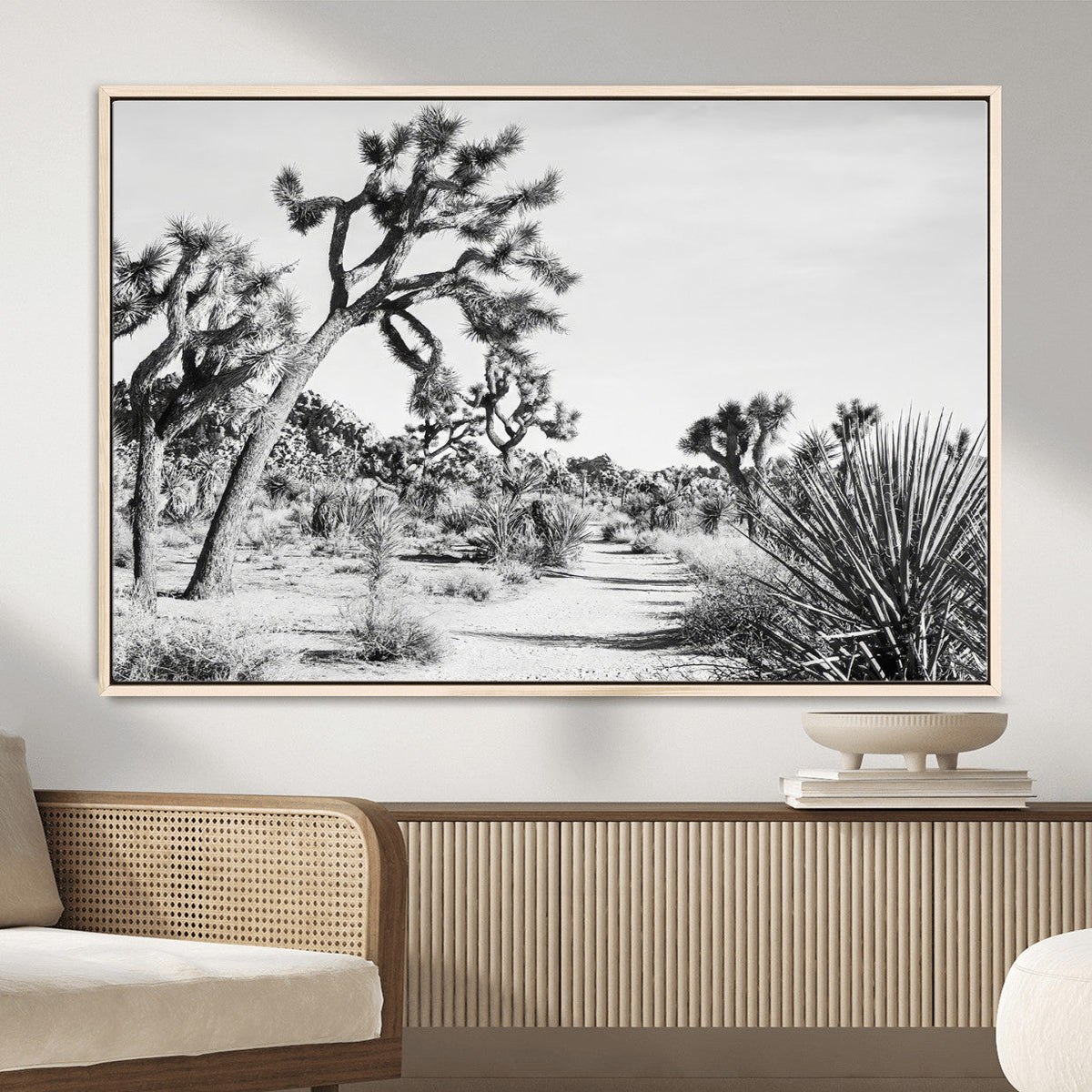 Joshua Tree Wall Art | Black & White Canvas Print, Nature Serenity Decor