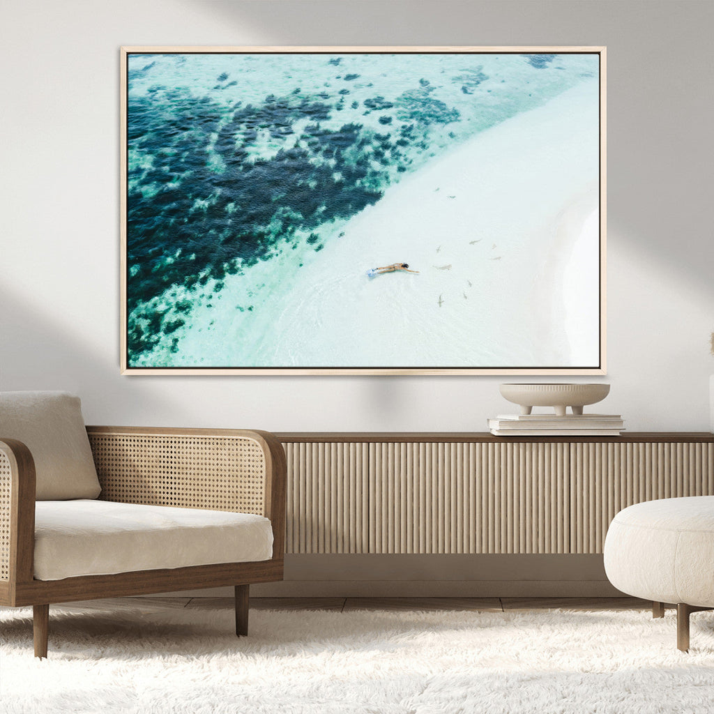 Minimal Beach Wall Art | Framed Ocean Swimming Canvas