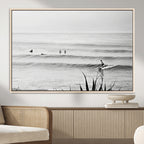 Surfer Silhouette Wall Art | Framed Calm Ocean Canvas