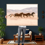 Wild Horse Wall Art Canvas Print, Framed Rustic Western Art, Desert Horse Scene