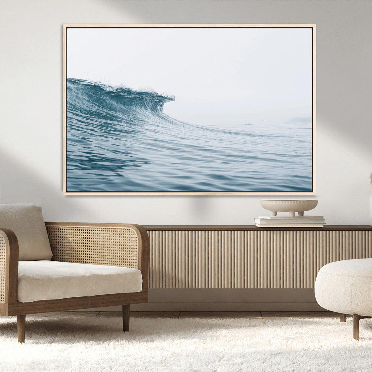 Ocean Wave Wall Art Canvas Print, Framed Coastal Decor Art, Modern Minimalist Ocean