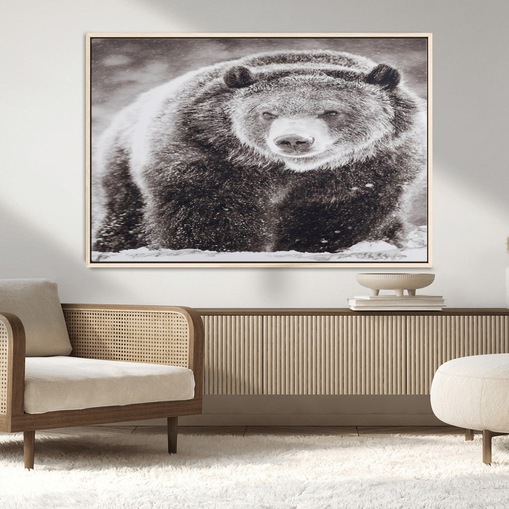 Grizzly Bear Wall Art Canvas Print, Framed Rustic Lodge Art, Wildlife Photography