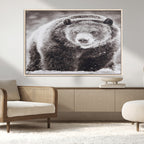 Grizzly Bear Wall Art Canvas Print, Framed Rustic Lodge Art, Wildlife Photography
