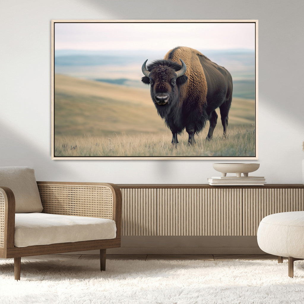 Bison Wall Art Canvas Print, Framed American Buffalo Rustic Western Artwork