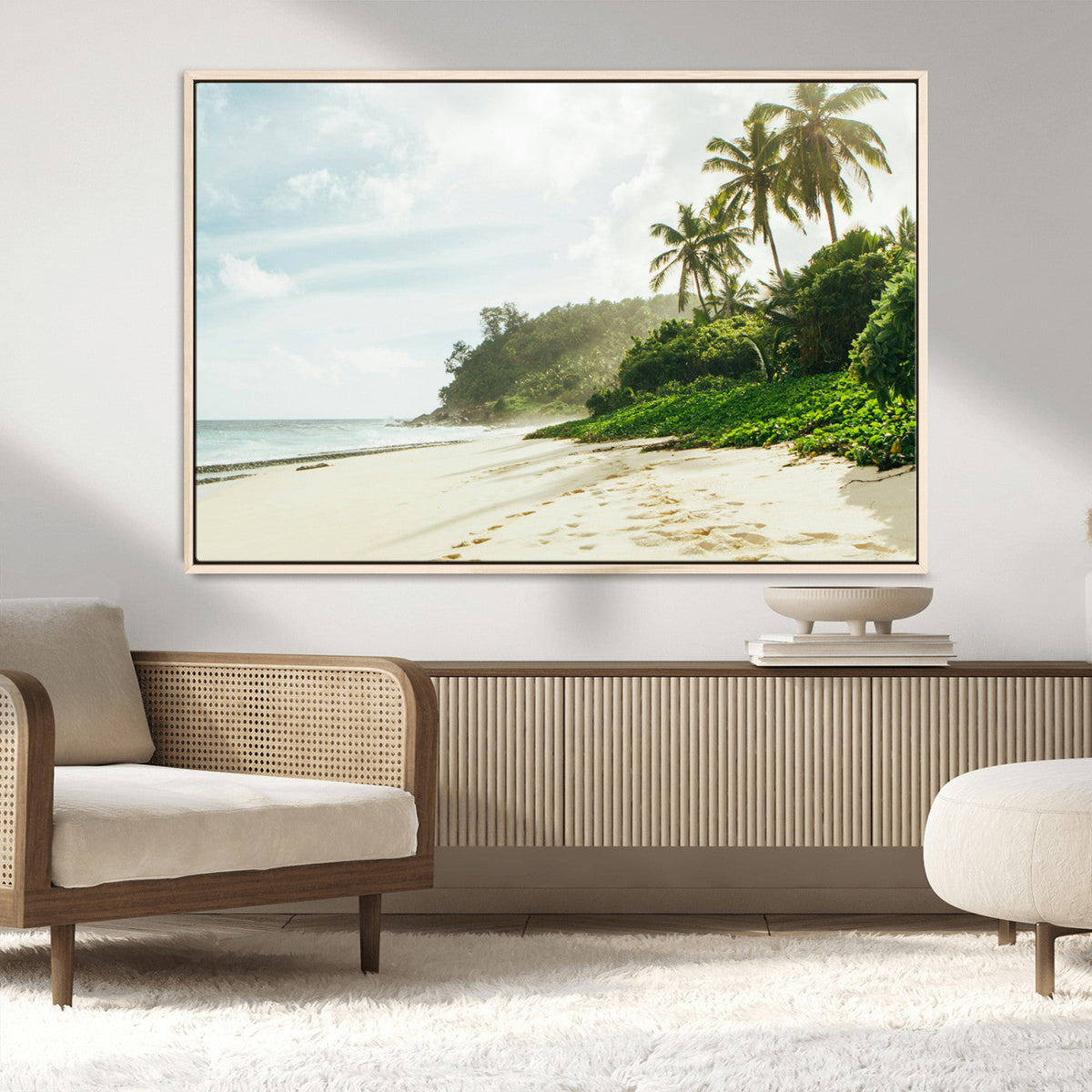Relaxing Beach Wall Art Canvas Print, Framed Ocean View Coastal Serenity