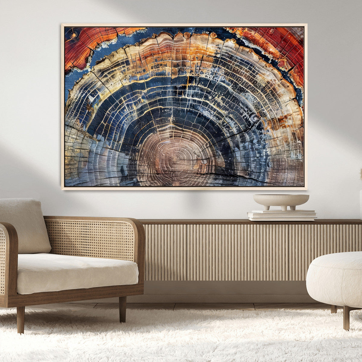 Tree Rings Wall Art Canvas Print, Framed Petrified Wood Modern Rustic
