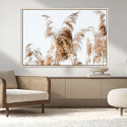 Pampas Grass Wall Art Canvas Print, Framed Neutral Tones Minimalist Boho