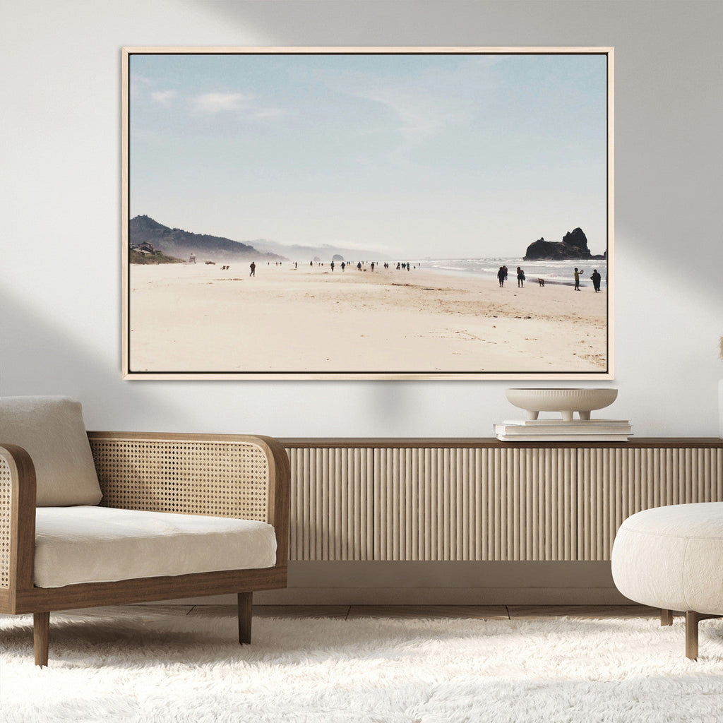 Minimalist Beach Wall Art Canvas Print, Framed Coastal Serenity Soft Sand