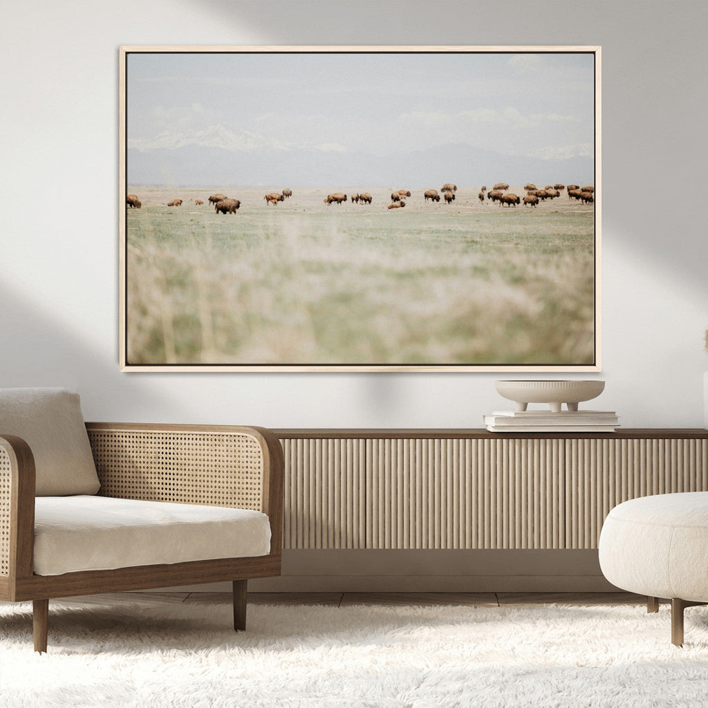 Bison Herd Wall Art Canvas Print, Framed Western Ranch Nature Scene
