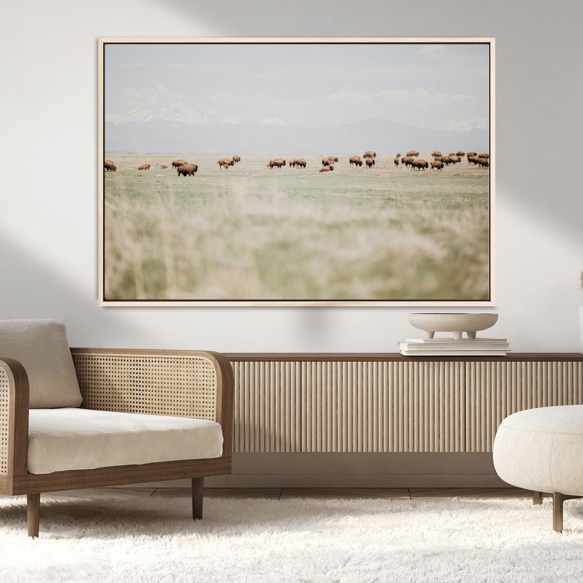 Bison Herd Wall Art Canvas Print, Framed Western Ranch Nature Scene