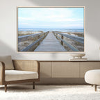 Beach Boardwalk Wall Art Canvas Print, Framed Coastal Serenity Ocean View