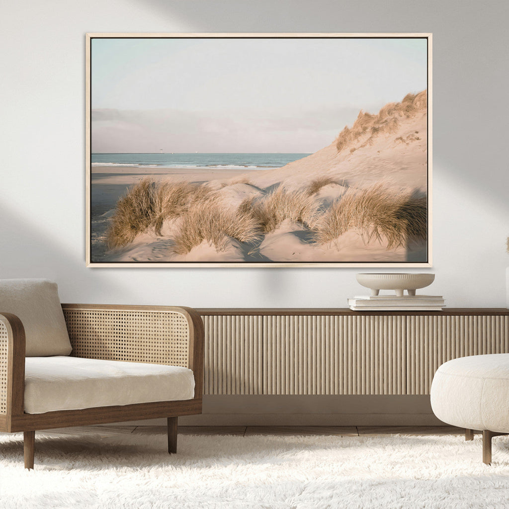 Beach Landscape Wall Art Canvas Print, Framed Sand Dune Photography, Minimalist Seascape Coastal Decor