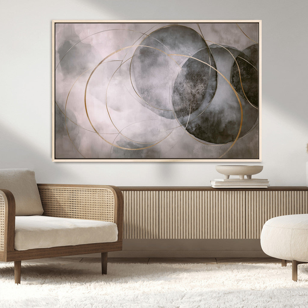 Abstract Grey Gold Wall Art | Modern Geometric Canvas