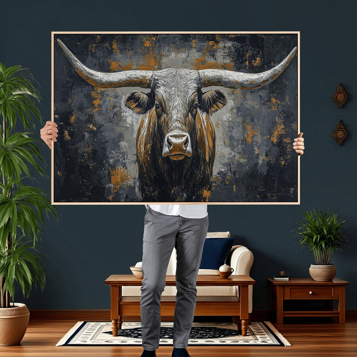 Rustic Bull Wall Art Canvas Print, Longhorn Wall Decor
