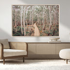 Forest Dirt Road Wall Art Canvas Print, Scenic Woodland Pathway with Tall Trees
