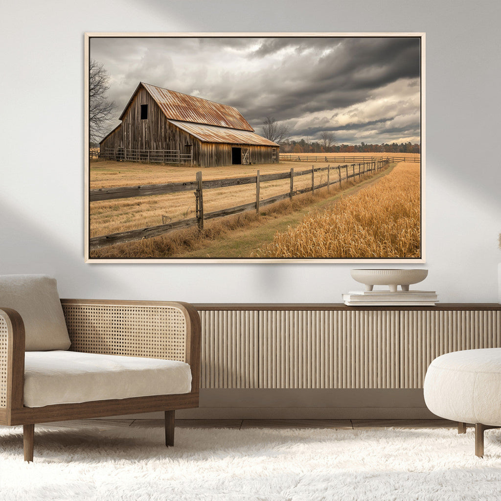 Rustic Farm Barn Wall Art Canvas Print, Stormy Sky Country Decor