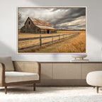 Rustic Farm Barn Wall Art Canvas Print, Stormy Sky Country Decor