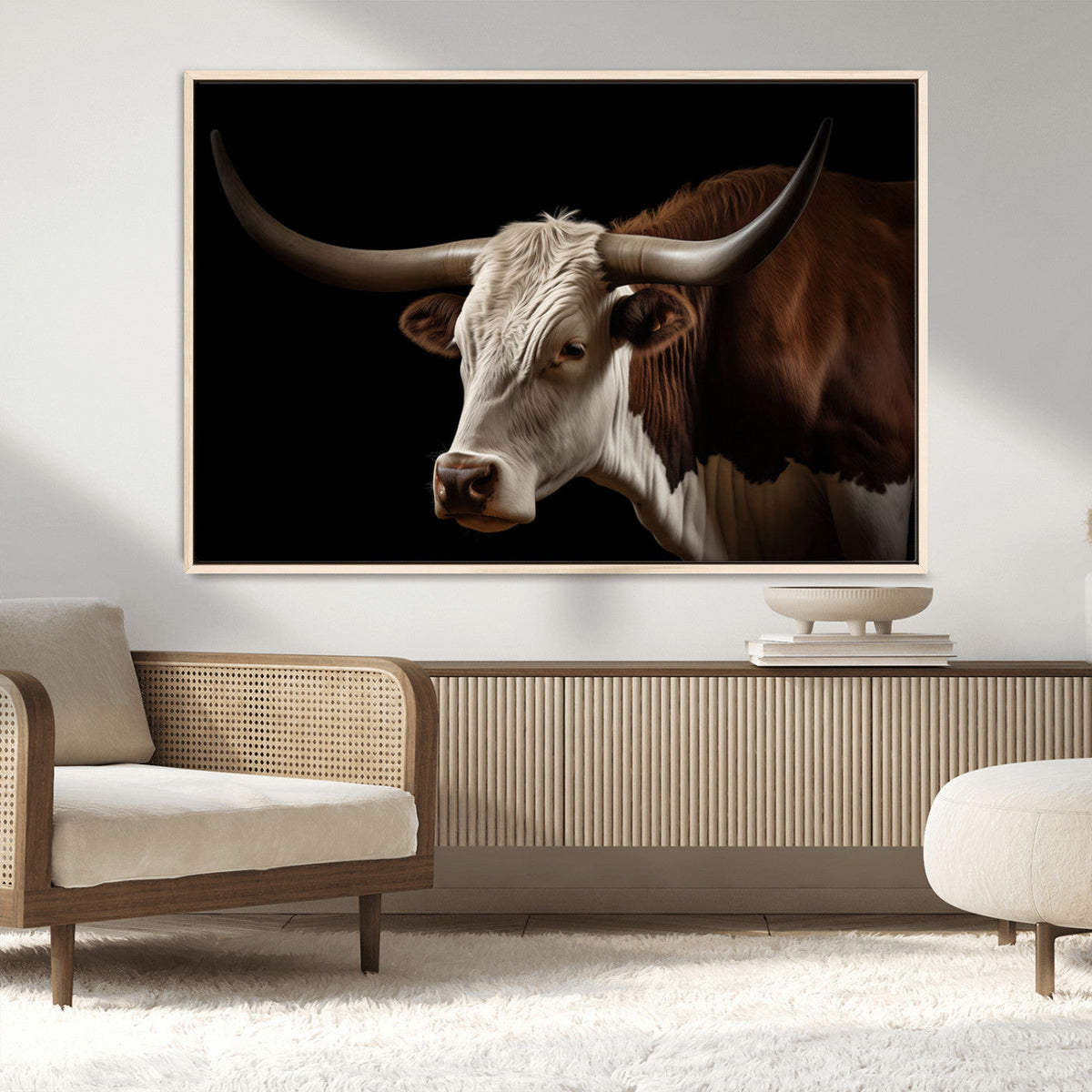 Texas Longhorn Bull Canvas Wall Art, Rustic Western Farmhouse Decor
