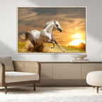 White Horse Running Canvas Sunset Wall Art