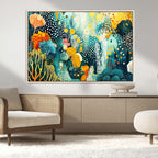 Luminous Abstract Ocean Garden Wall Art Canvas Print, Vibrant Coral Reef Marine Life