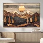 Wooden Mountain Layers Art | Rustic Pine Tree Landscape