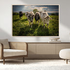 Grazing Cattle Herd Wall Art Canvas Print, Framed Green Pasture Farm Scene
