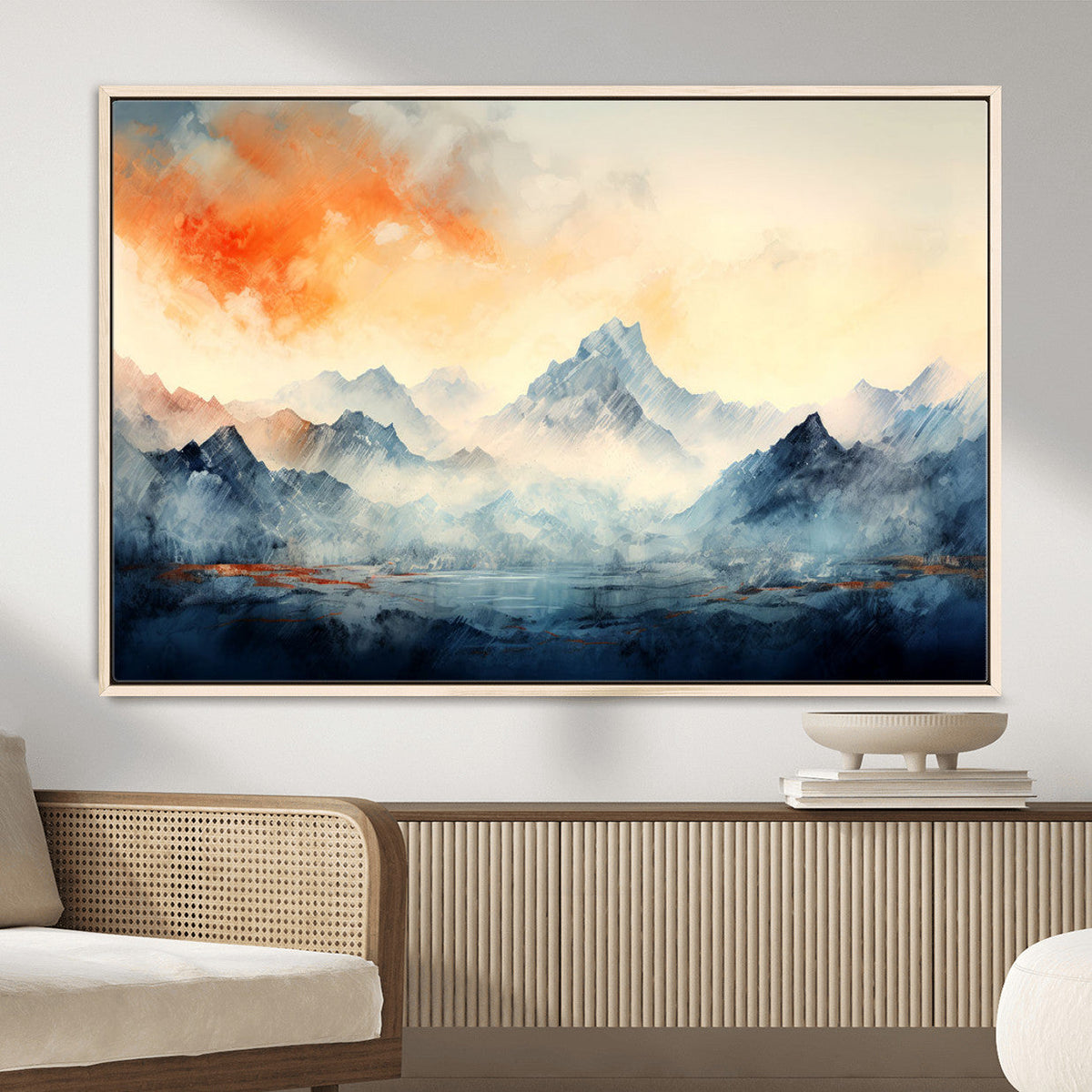Warm Clouds Abstract Mountain Wall Art, Modern Landscape Canvas Print