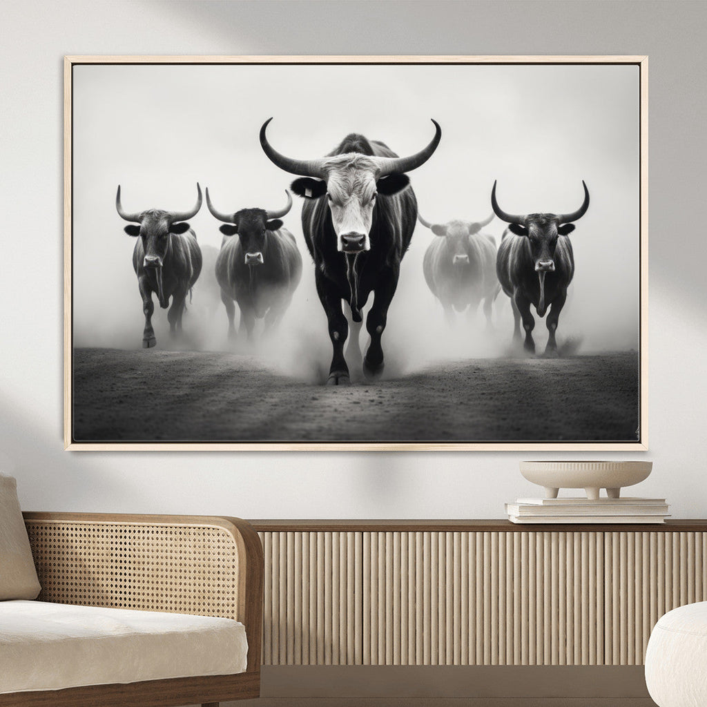 Texas Longhorn Wall Art Canvas Print, Framed Speckled Cow