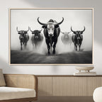 Texas Longhorn Wall Art Canvas Print, Framed Speckled Cow