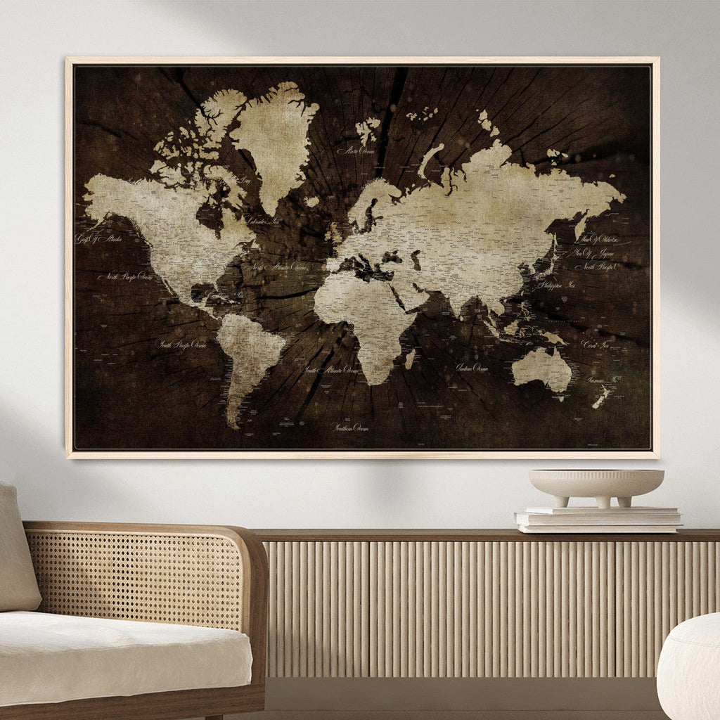 World Map Wall Art Canvas Print | Framed Travel Map Wall Art