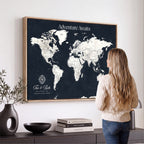 Custom World Map Wall Art Canvas Print | Personalized Push Pin Travel Tracker